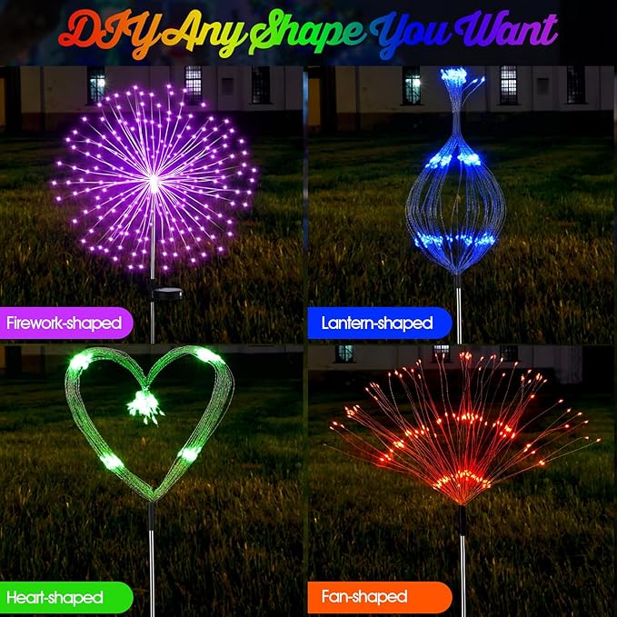 6 Pcs Easter Day Solar Firework Stake Lights 180 LED 8 Modes Solar Waterproof LED Sparkler Lights Outdoor Decoration for Christmas in July, Garden Patio Yard Pathway Walkway Lawn (Multicolor)