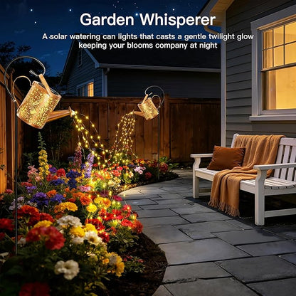 Ollny Solar Watering Can with Cascading Lights Outdoor Garden Decor, Birthday Gifts for Mom Grandma Women, IP65 Waterproof 2 Lighting Modes Hanging Lanterns for Yard Patio Lawn (Hummingbird)