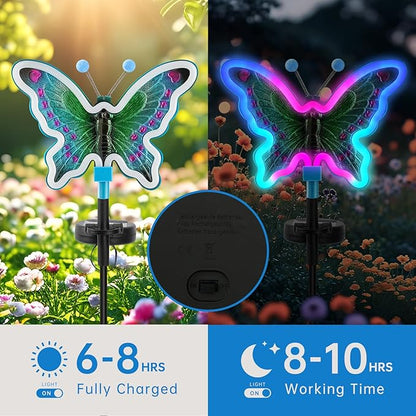 Solar Butterfly Lights Outdoor,Butterfly Solar Lights for Outside, Solar Garden Decor, Outdoor Garden neon Lights,Pathway Butterfly Lights, Gifts for mom (Light Blue,2pack)