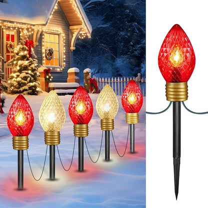 Moonflor Strawberry Jumbo C9 Christmas Pathway Lights Outdoor - 8.5 FT 5 LED Large C9 Pathway Lights, Hanging Jumbo Christmas Light Outdoor Decorations for Lawn Holiday Yard, Red & Warm White