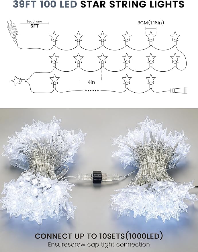 Christmas Fairy Lights, 33ft 100 LED Battery Twinkle Lights
