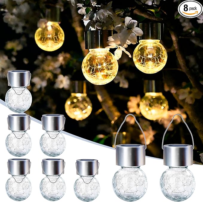 8-Pack Classic Flower Solar Lanterns for Garden, Waterproof LED