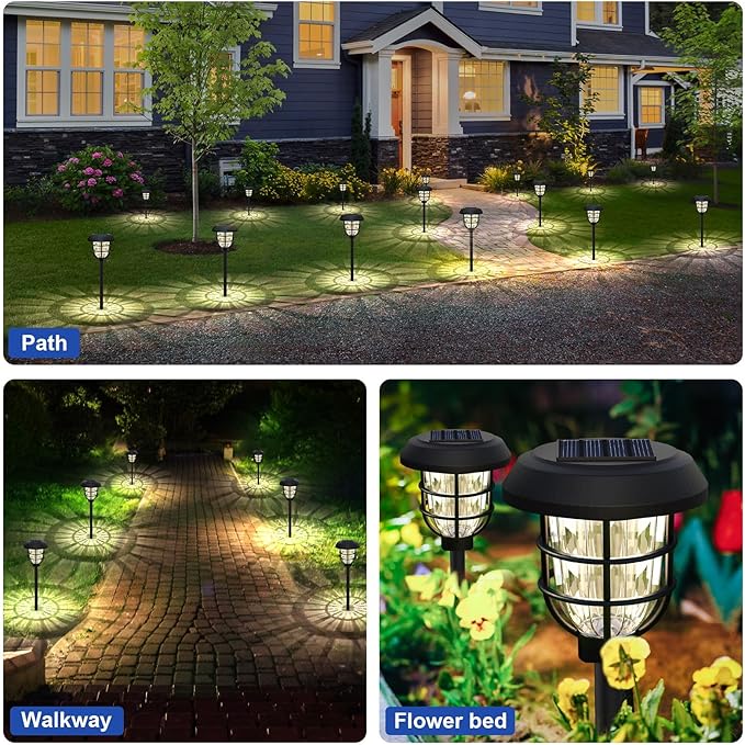 pearlstar Large Solar Pathway Lights Outdoor Waterproof 8 Pack Super Bright Solar Landscape Path Lights for Garden Lawn Walkway Driveway