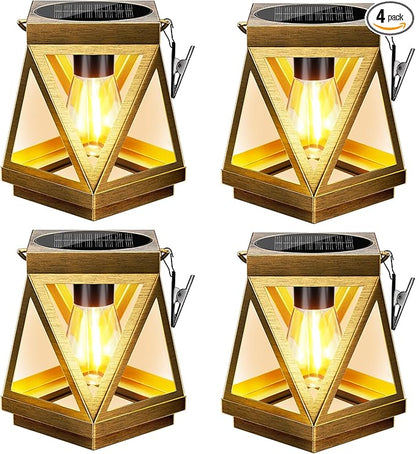 KOOPER Solar Lanterns Outdoor Waterproof, 4 Pack Upgraded Metal Hanging Solar Lights Outdoor Lantern Decorative, Bright Bronze Hanging Lanterns for Yard Patio Table Pathway Garden Decor