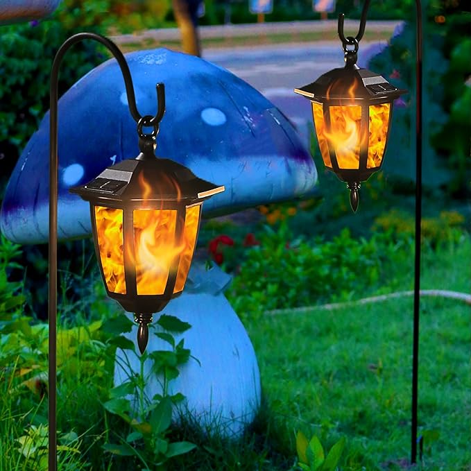 2-Pack Hanging Solar Porch Lanterns, Rustic Waterproof LED