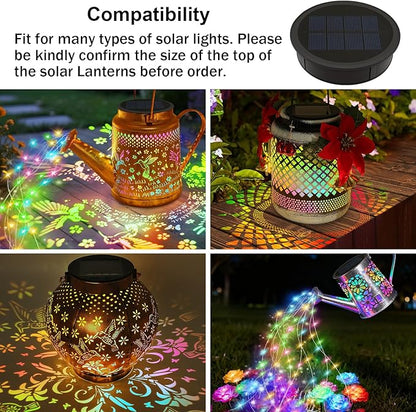 VOOKRY Watering Can Solar Lights Replacement Top - 1 Pack 3.6in Round Solar Panel with 3.5Ft 80 LED Flashing String Lights, Outdoor Waterproof Lantern Decorative Replacement Accessories(Multicolor)
