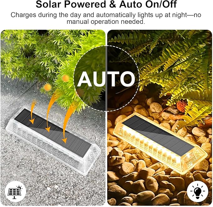 Lacasa Solar Deck Lights 4 Pack, Driveway Dock LED Light Solar Powered Outdoor Waterproof Road Markers for Step Sidewalk Stair Garden Ground Pathway Yard,Warm White