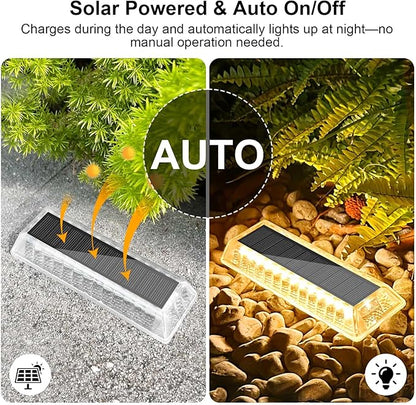Lacasa Solar Deck Lights 4 Pack, Driveway Dock LED Light Solar Powered Outdoor Waterproof Road Markers for Step Sidewalk Stair Garden Ground Pathway Yard,Warm White