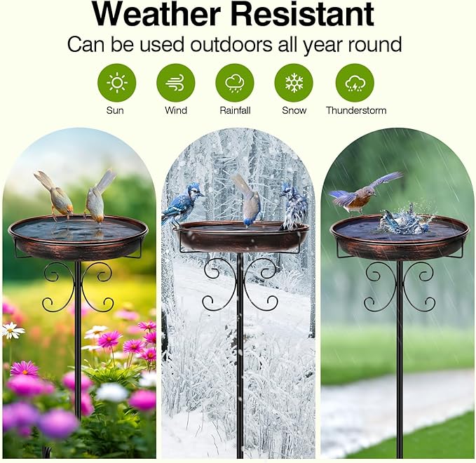 Freestanding Bird Bath, Heavy-Duty Metal