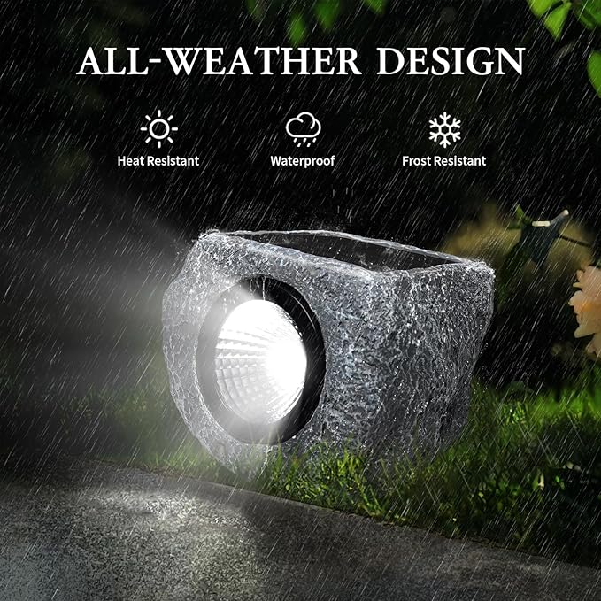 Solar Rock Lights Outdoor 2 Pack, Bright Solar Spotlights Outdoor Waterproof, Wireless LED Rock Lights, Auto On/Off Landscape Spotlights Walkway Solar Lights for Outside Yard Patio Pathway Flowerbed