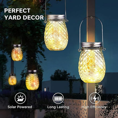 Dream Master 30 LED Hanging Solar Fairy Lights, Jars & Hangers Included, 6 Pack Waterproof Glass Mason Jar Lights Solar Powered, Ideal Outdoor Decor for Garden Patios, Yards, and Lawns, Warm White