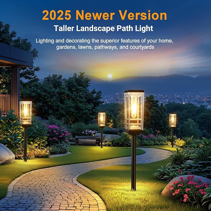 6 Pack Solar Lights Outdoor, Up to 15 Hrs Brighter Solar Pathway Lights, Luxury Taller Solar Outdoor Light Waterproof for Path Garden Yard Landscape Walkway Driveway, Warm White