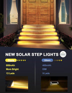 12-Pack Solar Fence Step Lights, Warm White Waterproof