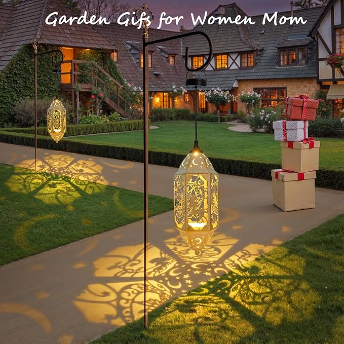 2-Pack Elegant Hanging Solar Lanterns for Outdoor, Waterproof LED