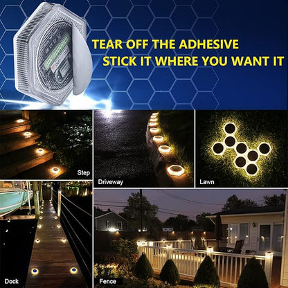 YiLaie Solar Deck Dock Lights Hexagon Warm White Step Lights Outdoor Waterproof Solar Powered for Driveway Post Fence Stairs Yard Patio Pathway Porch 6 Packs