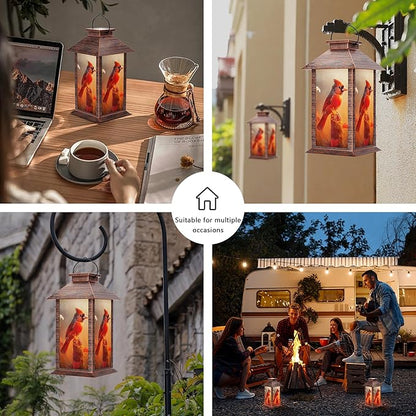 Solar Lanterns Outdoor, Waterproof Cardinal Garden Hanging Lanterns with LED Flickering Flameless Candles, Lantern Decor Christmas Gifts for Women Mom Grandma