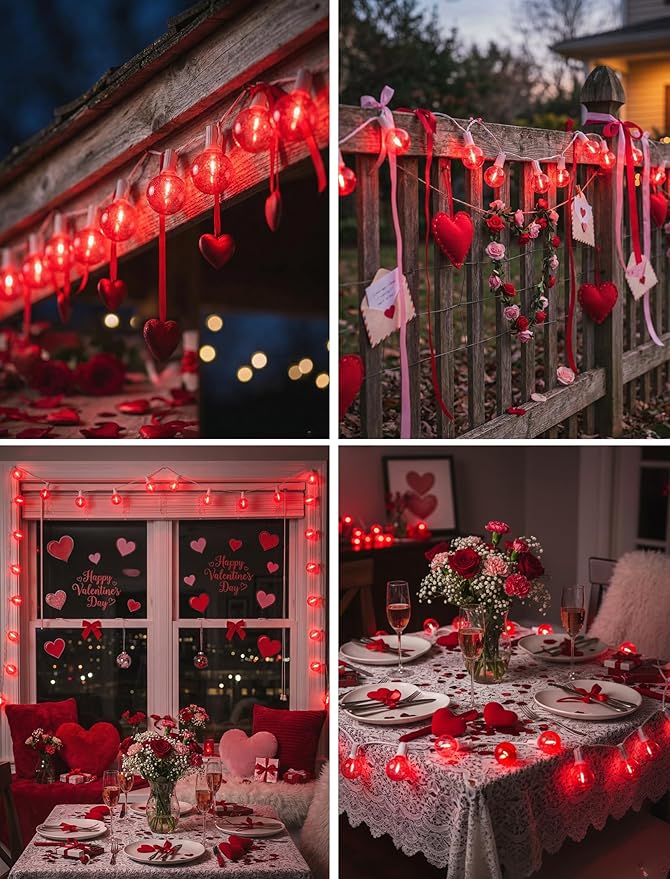 25FT G40 LED Valentine’s Day Outdoor String Lights, Red Valentines Decorations Lights with 27 Shatterproof Globe Bulbs, Hanging Patio Lights for Cafe Christmas Home Backyard Garden Party Wedding Decor