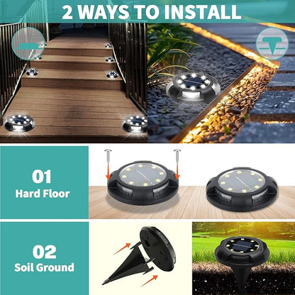 Solar Ground Lights, 8 Pack 12 LED Solar Disk Lights Outdoor Waterproof In-Ground Landscape Lighting for Garden Pathway Yard Lawn Patio Deck Driveway Walkway Outside Decor (Cold White)