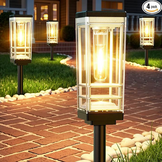 4 Pack Solar Lights Outdoor, Up to 15 Hrs Brighter Solar Pathway Lights, Luxury Taller Solar Outdoor Light Waterproof for Path Garden Yard Landscape Walkway Driveway, Warm White
