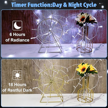 String Lights Outdoor Waterproof 9.8ft 30 LED, Cool White Fairy Lights Battery Operated with Timer Clear Wire for Indoor & Outdoor Decorations Garland Party Garden