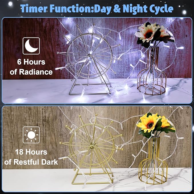 String Lights Outdoor Waterproof 9.8ft 30 LED, Cool White Fairy Lights Battery Operated with Timer Clear Wire for Indoor & Outdoor Decorations Garland Party 2 Packs