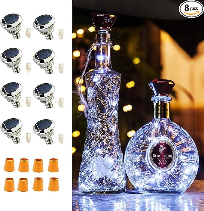 Solar Cork Lights 8-Pack, 20 LED Wine Bottle