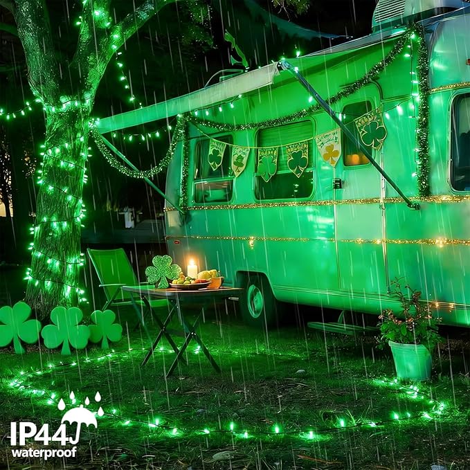 YEGUO Christmas Lights Battery Operated, 2 Pack Each 33ft 100 LED Green String Lights Outdoor Waterproof, Green Wire Fairy Christmas Light Indoor with Remote