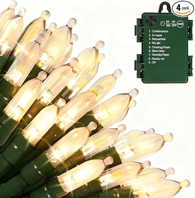 Christmas Fairy Lights 4-Pack, 18ft 50 LED Battery Twinkle Lights