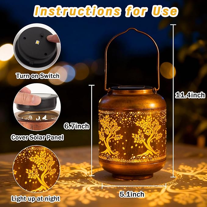 Solar Lanterns Outdoor Waterproof, Birthday Gifts for Women, Solar Lights for Backyard Porch Patio Table Yard Balcony Lawn Pathway