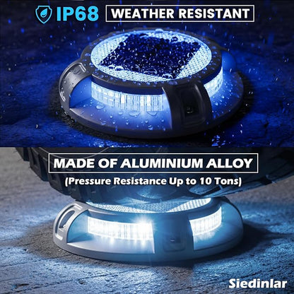 SIEDiNLAR Solar Driveway Lights Outdoor 4 Modes 40 LEDs Deck Driveway Markers Waterproof Marine Dock Light for Walkway Pathway Ground Step Garden Yard, Blue/White Dynamic Lighting (16 Pack)
