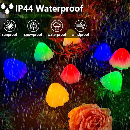 OZS 2PK 32LED 55FT Mushroom Solar Garden Lights Outdoor, Solar String Lights Waterproof with 8 Lighting Modes, Solar Garden Decor for Outside, Pathway Light for Yard Decoration (Multicolor)