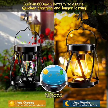GARPAR Solar Lanterns Lights Outdoor Waterproof, 4 Pack Upgraded Metal Outdoor Lantern, Brighter Auto On/Off 18H Hanging Solar Lights for Outside Garden Yard Patio Porch Decor, Gift for Mom