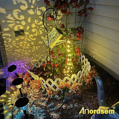 Anordsem Solar Garden Lights Decorative - Metal Watering Can with Cascading and Hook - Waterproof Hanging Lantern Outdoor Yard Lawn Decor - Birthday Gardening Gifts for Mom Grandma