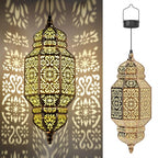 Moroccan Solar Hanging Lantern, 18" Outdoor Pendant