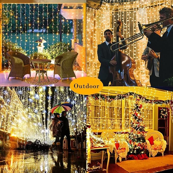 2 Pack Solar Curtain Lights Outdoor Garden Fairy String Lights 300 LED 8 Modes Remote Control Waterproof Solar Waterfall Lights for Gazebo Patio Party Festival Wedding Christmas Decorations(Warm)