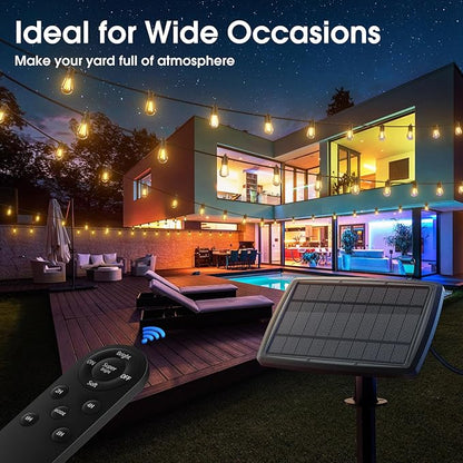 KYY 54(48+6) FT Solar String Lights Outdoor with USB Port Remote, Waterproof and Shatterproof Patio with Solar Powered Panel, LED Vintage Edison Bulbs, Heavy-Duty and UL Listed Market Lights