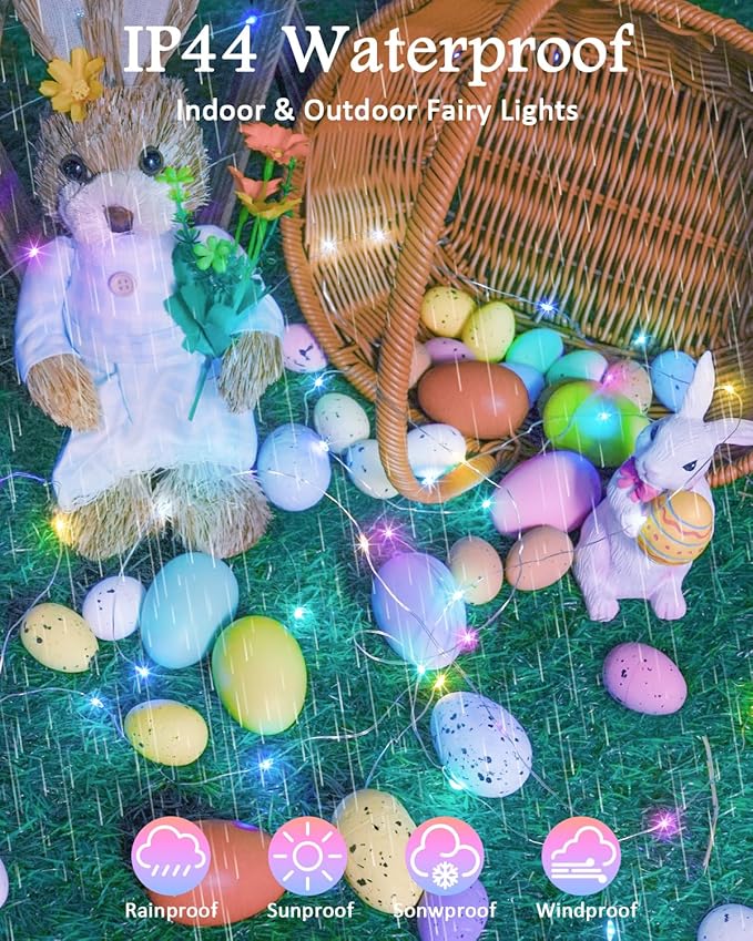 4 Pack 60LED Easter Fairy Lights Battery Operated with Timer, 20FT Waterproof Pastel Twinkle String Lights for Indoor Outdoor, Spring Easter Decorations for Bedroom, Birthday, Home, Party (Multicolor)