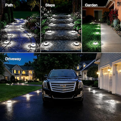 Solar Ground Lights Outdoor, 8 Pack Solar Powered Pathway Lights IP67 Waterproof Anti Glare Diamond Solar Garden Lights Landscape Lighting for Patio Yard Deck Walkway, Cold White