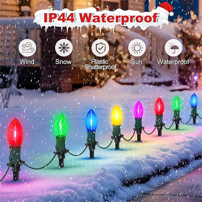 60Ft C9 Led Christmas Pathway Lights Outdoor, 40 Multicolor Bulbs Waterproof Connectable Extra Long Christmas Walkway Lights for Large Driveway, Yard, Lawn