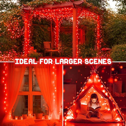 Red Christmas Lights Outdoor Battery Operated String Lights Total 100LED 33Ft with Timer 8 Modes 16.4Ft*2 Waterproof Outdoor Indoor for Christmas Decor, Red, 2-Pack