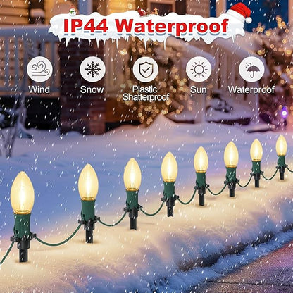 45Ft C9 30 Led Bulbs Christmas Pathway Lights Outdoor, Warm White Waterproof Connectable Christmas Walkway Lights for Driveway, Yard, Lawn, Sidewalk Decorations