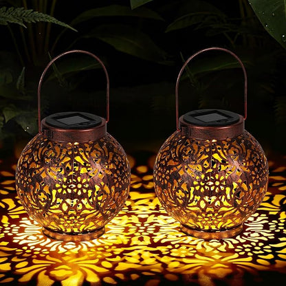Homemory 2 Pack Solar Lanterns Outdoor Waterproof Hanging Lantern Decorative Outside Lights for Pathway, Patio, Backyard, Porch, Lawn (Bronze)