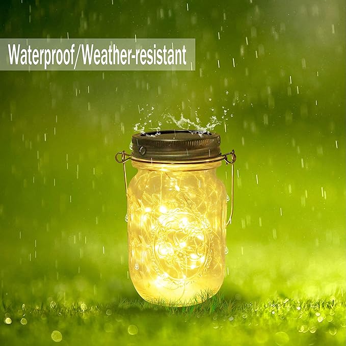 10-Pack 30 LED Mason Jar Fairy Lights, Solar Patio