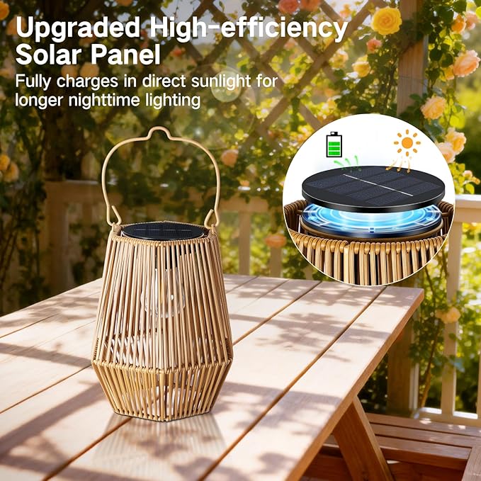 2 Pack Solar Lanterns Outdoor Waterproof, Hanging Rattan Woven Solar Lights with Auto On/Off, Decorative Gifts for Garden, Yard, Patio, Tree, Porch, Lawn, Pathway & Outside Tabletop Decor