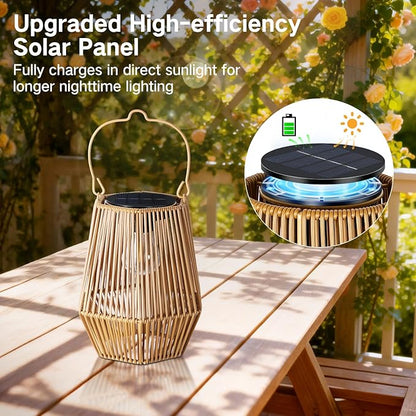 2 Pack Solar Lanterns Outdoor Waterproof, Hanging Rattan Woven Solar Lights with Auto On/Off, Decorative Gifts for Garden, Yard, Patio, Tree, Porch, Lawn, Pathway & Outside Tabletop Decor