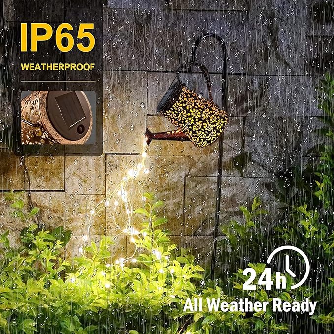 Solar Watering Can Garden Lights - Solar Lights Outdoor Garden Ornaments Waterproof Large Yard Statues Retro Copper Decorations for Home Patio with 35" Shepherd Hook