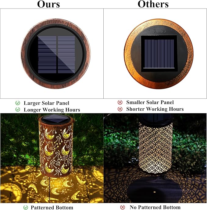 Toodour Solar Lantern Outdoor, Hanging Solar Outdoor Lights Garden Decor, Waterproof Hollow Out Retro Metal Moon Decorative Lights for Patio, Balcony, Yard, Walkway, Landscape, Outdoor Decor