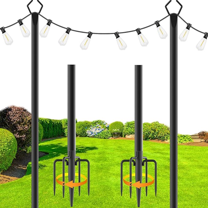 Heavy-Duty String Light Poles 2-Pack, 10ft Backyard