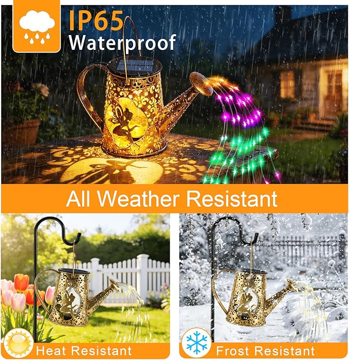 Solar Watering Can Lights, Fairy Gifts for Women Mom Grandma Birthday, Waterproof Outdoor Multicolor Garden Decor Large Hanging Solar Lantern Fairy Lights for Patio Porch Yard Flowerbed Pathway