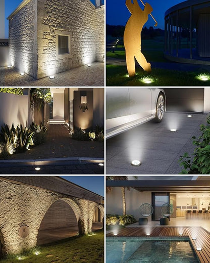 btfarm 12 Pack Solar Lights Outdoor, 8 LED Solar Ground Lights IP65 Waterproof Flat Solar Disc Light, Pathway Lights for Garden Lawn Patio Yard Path Landscape, Cool White